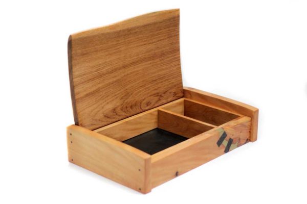 Lime and oak box with bog oak and cold cast inlays